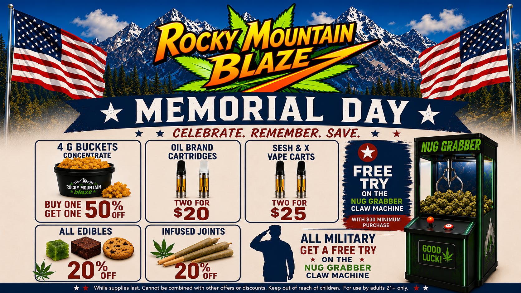 Rocky Mountain Blaze Recreational BOGO 50%off Wax 4g buckets & Nug Grabber Prizes!!