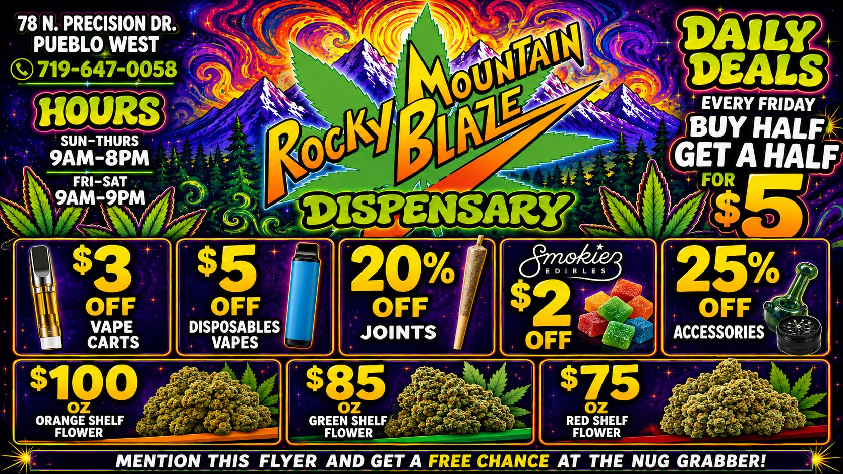 Rocky Mountain Blaze Recreational Try the Nug Grabber! Ounce Deals, 20% off Joints