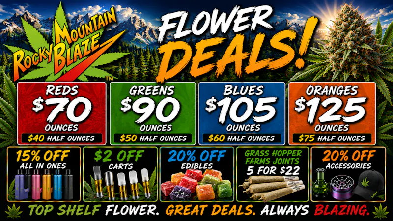 Rocky Mountain Blaze Recreational Bud Deals, Cart Deals, Joint Deals, Edible Deals..