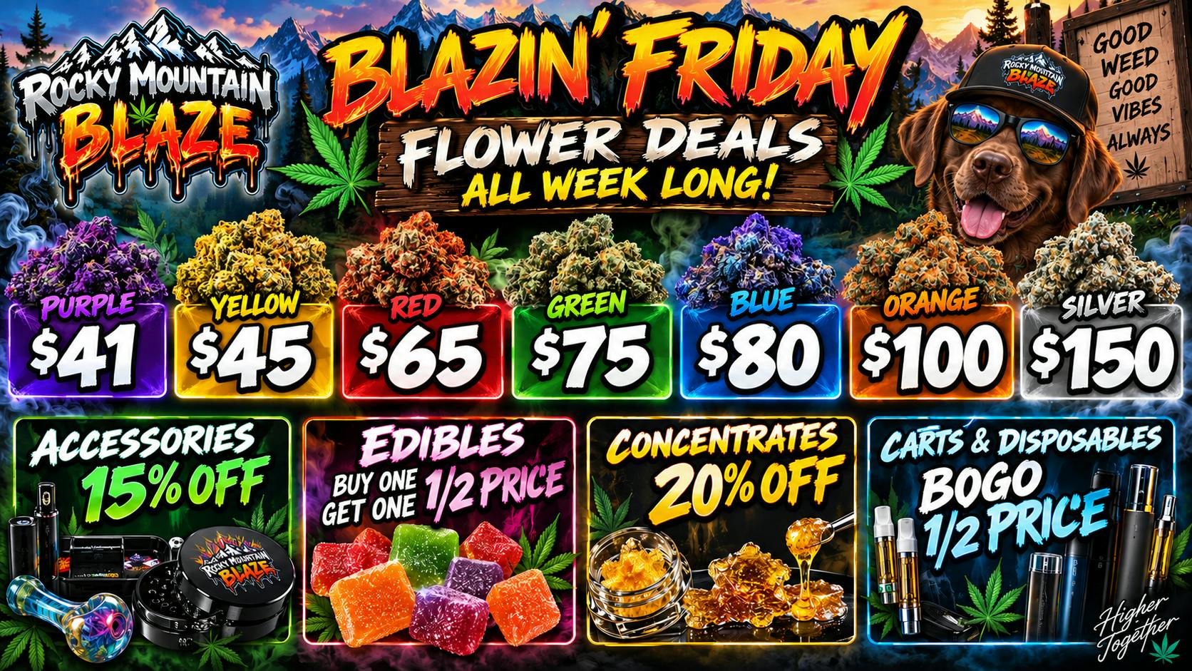 Rocky Mountain Blaze Recreational Flower BOGO $5, Cartridges BOGO 50%off & more