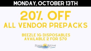 Peake ReLeaf 20% off Vendor PrePack Flower
