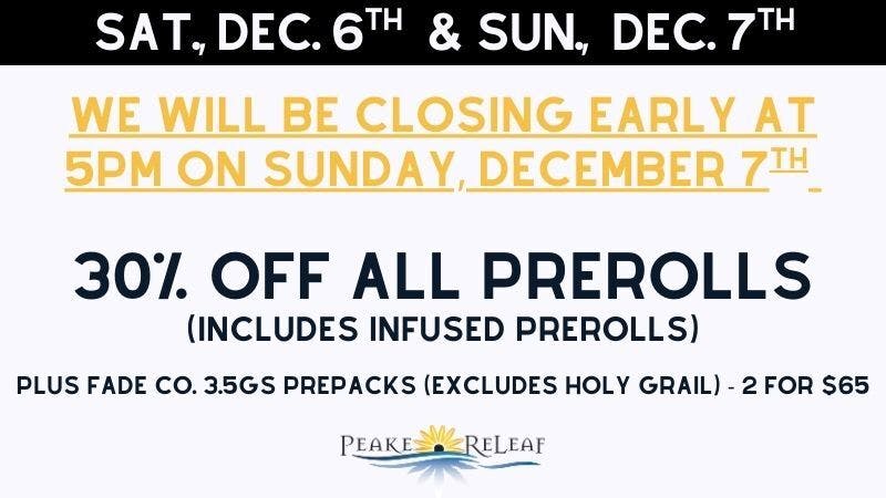 Peake ReLeaf 30% off Prerolls!