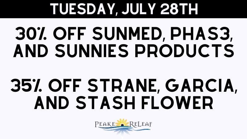 Peake ReLeaf 30% off SunMed, Phas3, Sunnies!