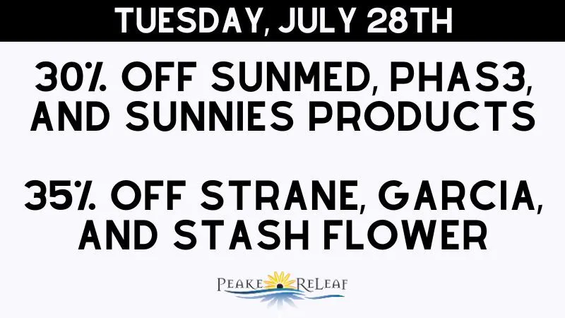 Peake ReLeaf 30% off SunMed, Phas3, Sunnies!