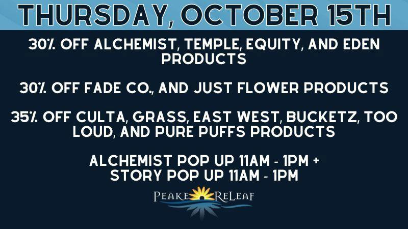 Peake ReLeaf 30% off Alchemist, Temple, Equity, Eden