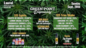 Green Point Wellness - Laurel $25 Eighths and More!!!
