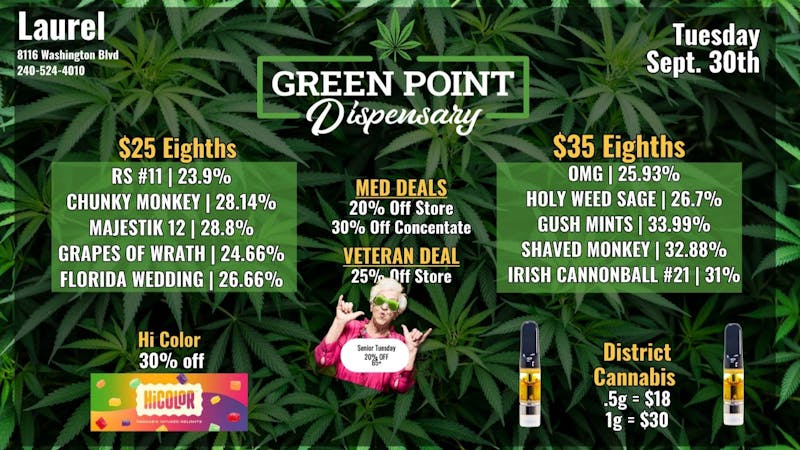 Green Point Wellness - Laurel $25 Eighths and More