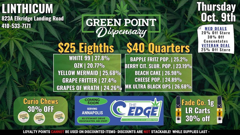 Green Point Wellness - Linthicum BWI - Thursday 10/9 Deals!!