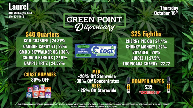 Green Point Wellness - Laurel Thursday Deals at Laurel!!