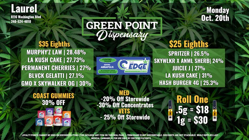 Green Point Wellness - Laurel Marvelous Monday Deals for 10/20