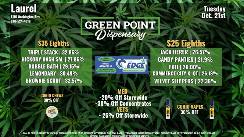 Green Point Wellness - Laurel $25 Eighths and More!!!