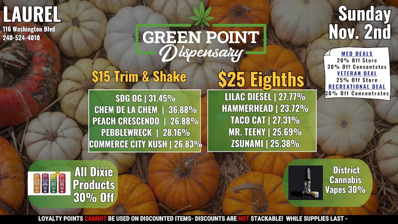 Green Point Wellness - Laurel $25 Eighths and More