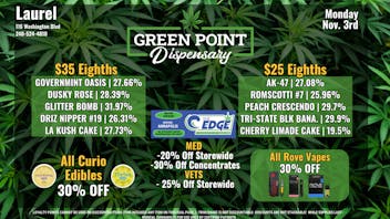 Green Point Wellness - Laurel Super Specials for Monday 11/3