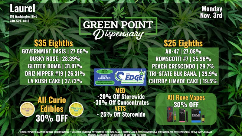 Green Point Wellness - Laurel Super Specials for Monday 11/3