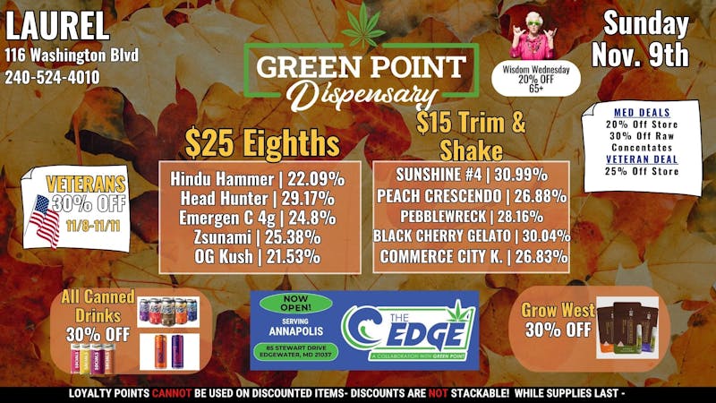 Green Point Wellness - Laurel $25 Eighths and $15 Trim & Shake