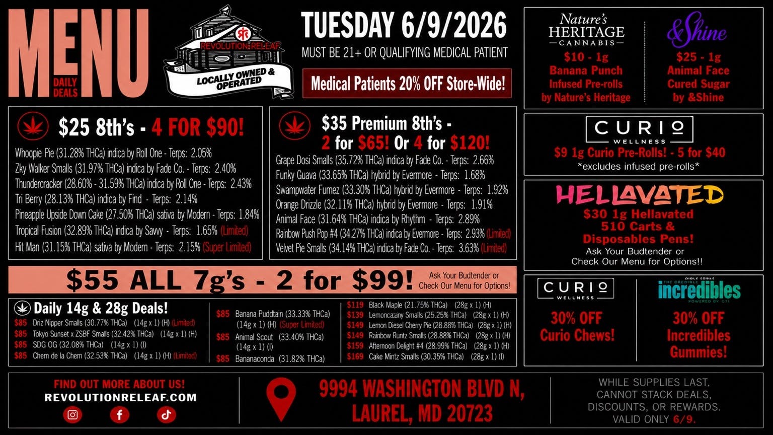 Revolution Releaf - Laurel $25 8ths, $35 Premium 8ths, $55 7gs & More!