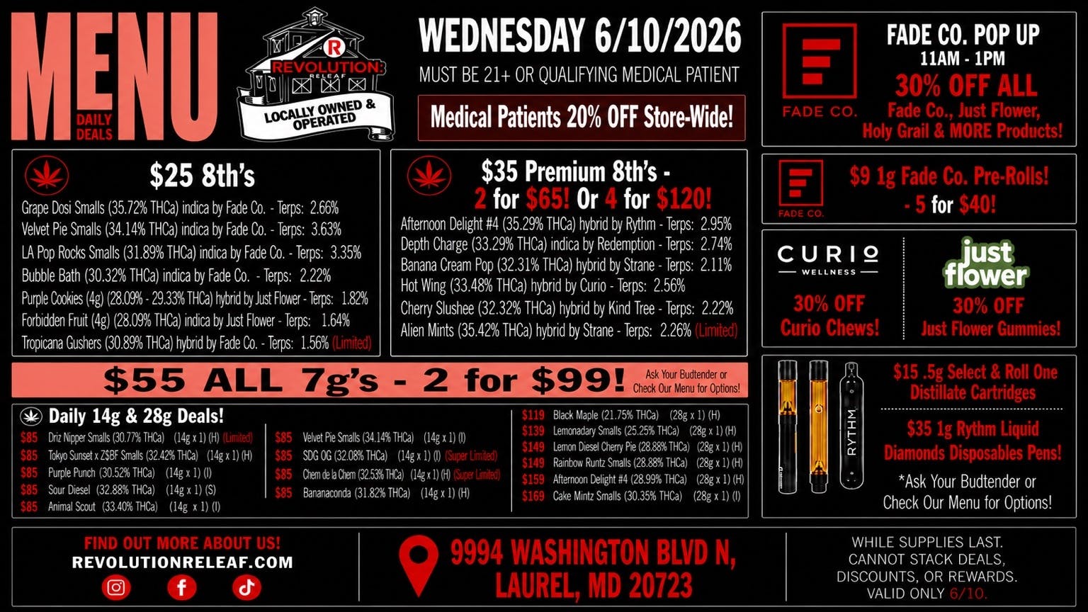 Revolution Releaf - Laurel $25 8ths, $35 Premium 8ths, $55 7gs & More!