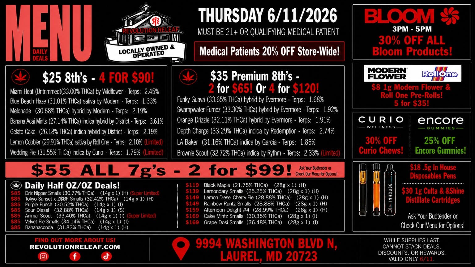 Revolution Releaf - Laurel $25 8ths, $35 Premium 8ths, $55 7gs & More!