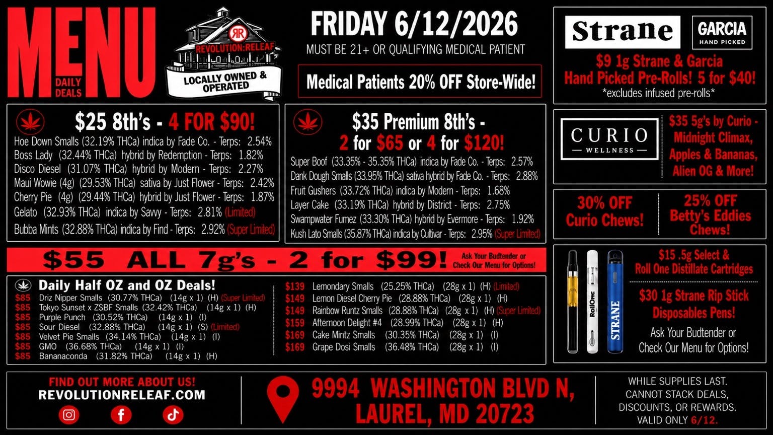 Revolution Releaf - Laurel $25 8ths, $35 Premium 8ths, $55 7gs & More!