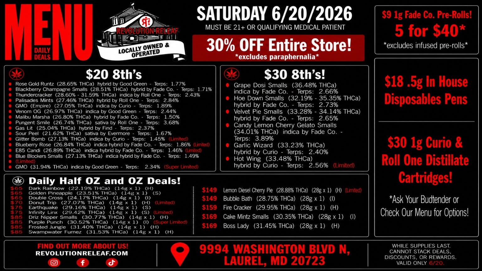 Revolution Releaf - Laurel $25 8ths, $35 Premium 8ths, $55 7gs & More!