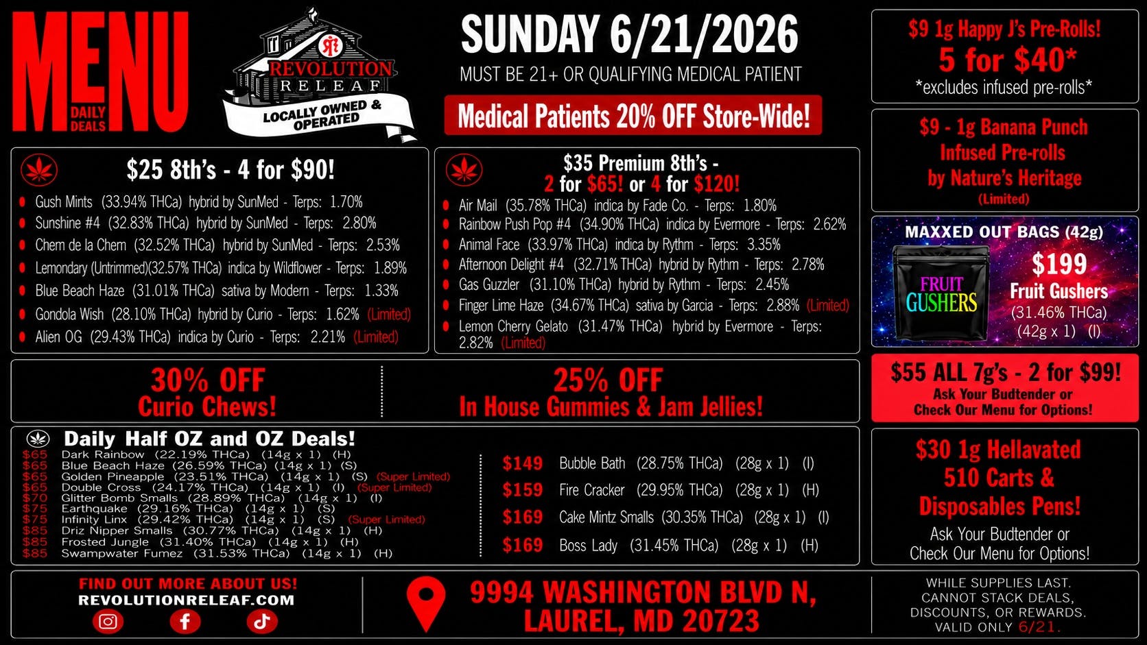 Revolution Releaf - Laurel $25 8ths, $35 Premium 8ths, $55 7gs & More!