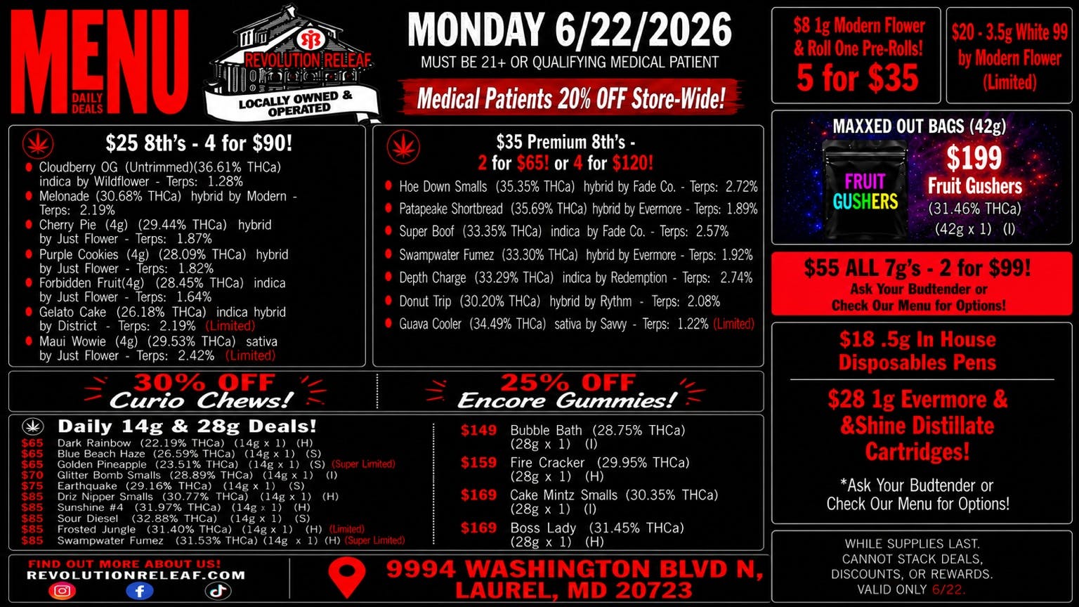 Revolution Releaf - Laurel $25 8ths, $35 Premium 8ths, $55 7gs & More!