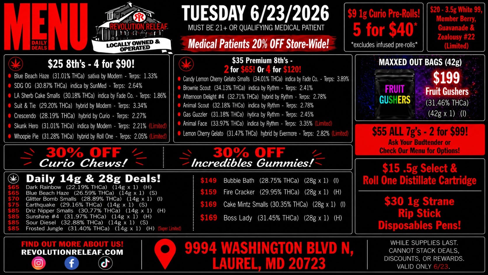 Revolution Releaf - Laurel $25 8ths, $35 Premium 8ths, $55 7gs & More!