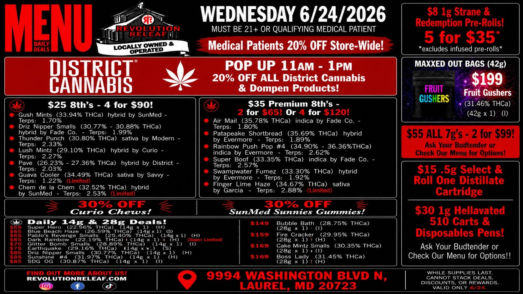Revolution Releaf - Laurel $25 8ths, $35 Premium 8ths, $55 7gs & More!