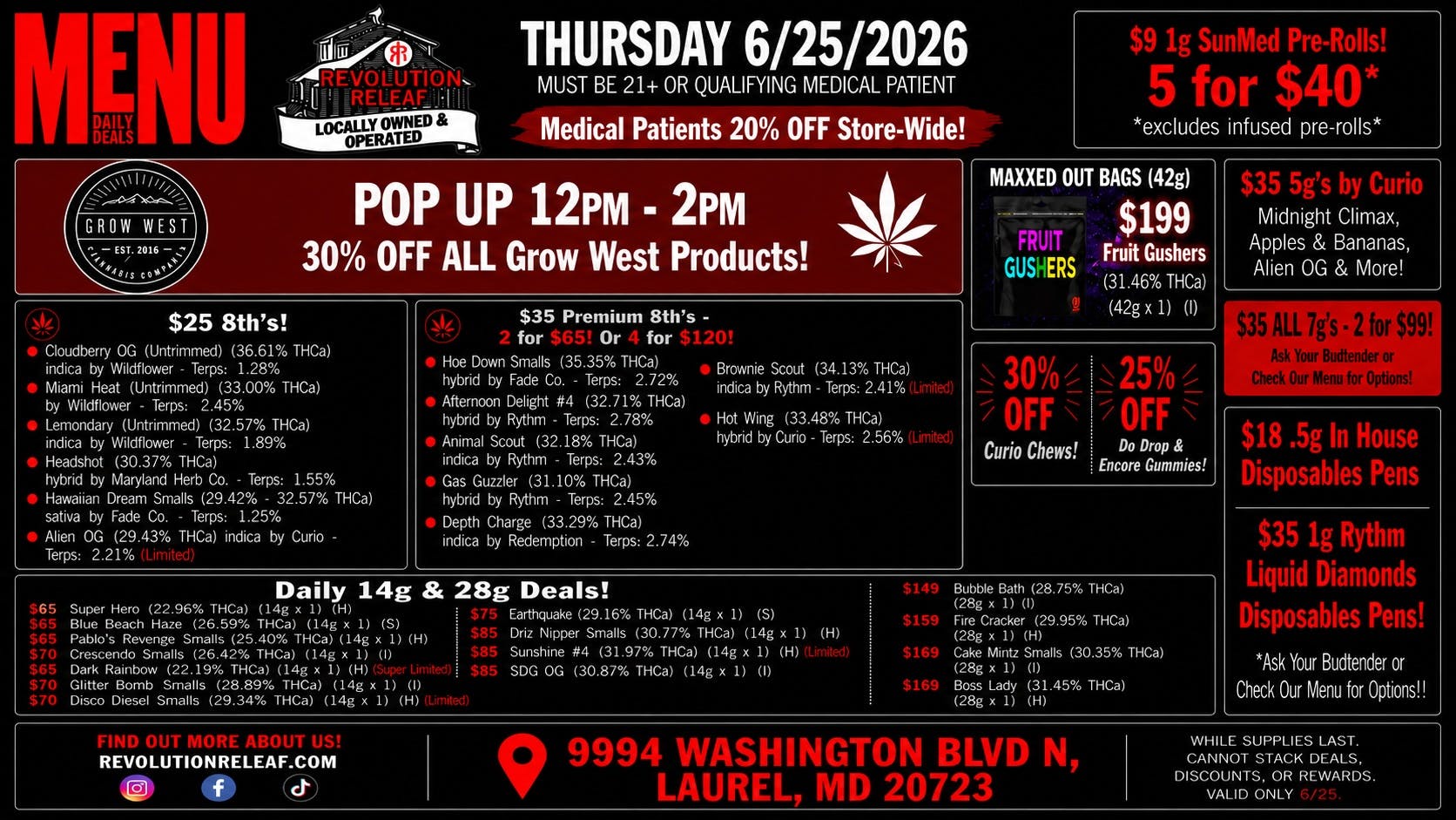 Revolution Releaf - Laurel $25 8ths, $35 Premium 8ths, $55 7gs & More!