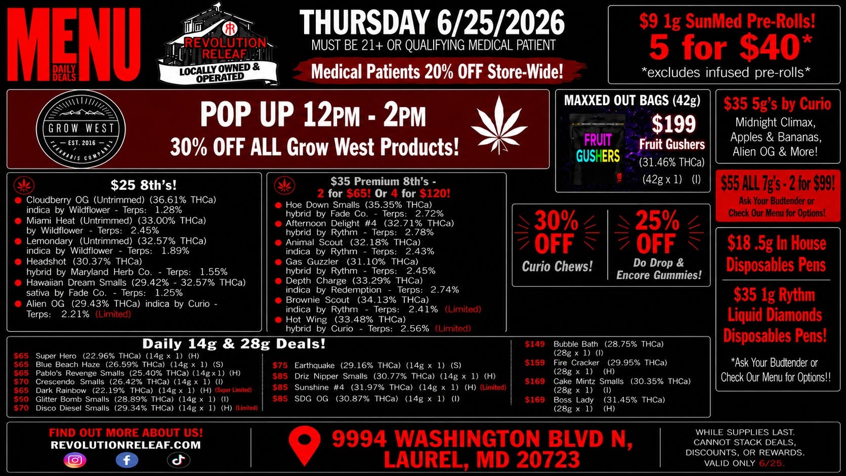 Revolution Releaf - Laurel $25 8ths, $35 Premium 8ths, $55 7gs & More!
