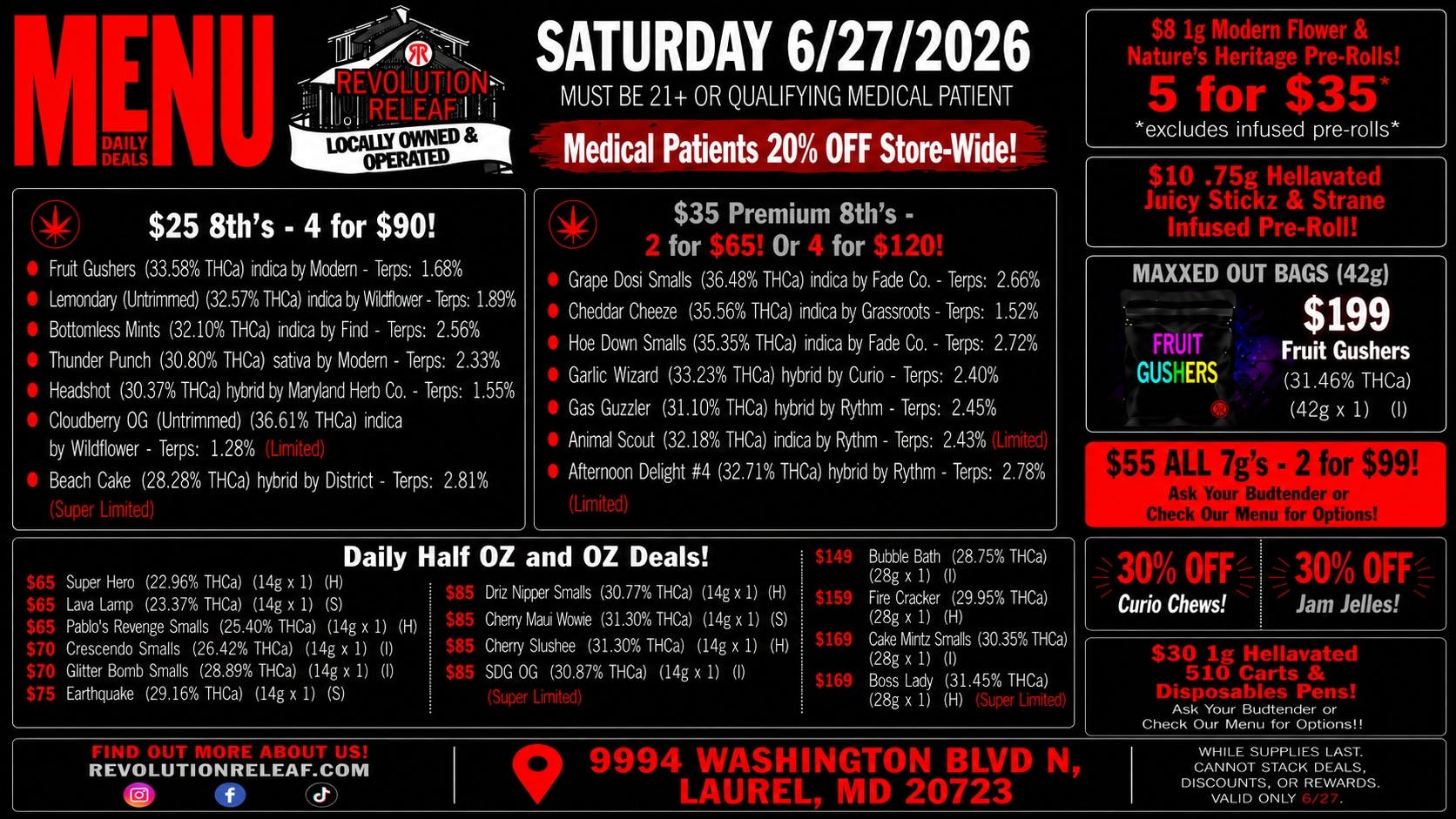 Revolution Releaf - Laurel $25 8ths, $35 Premium 8ths, $55 7gs & More!