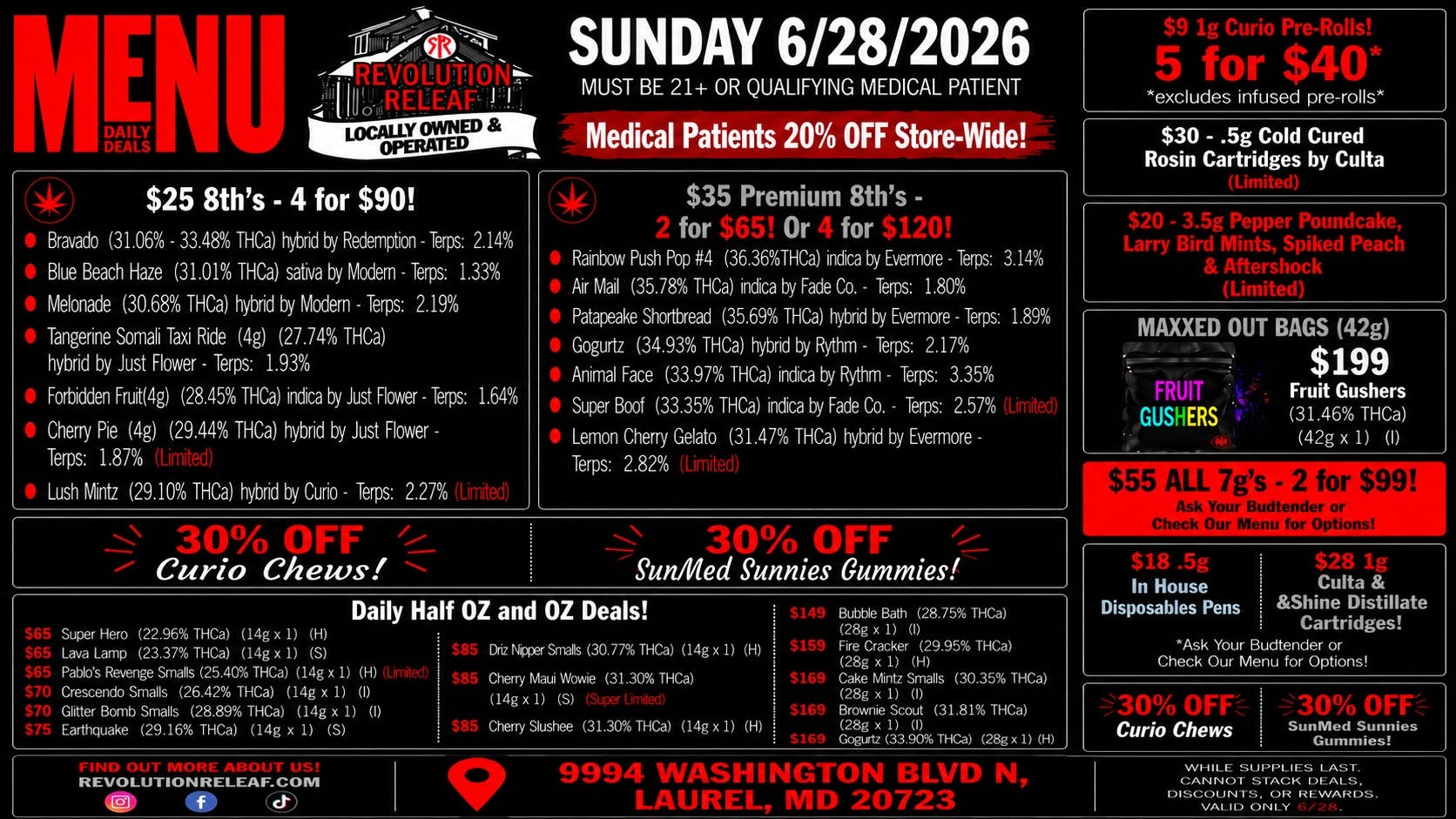 Revolution Releaf - Laurel $25 8ths, $35 Premium 8ths, $55 7gs & More!