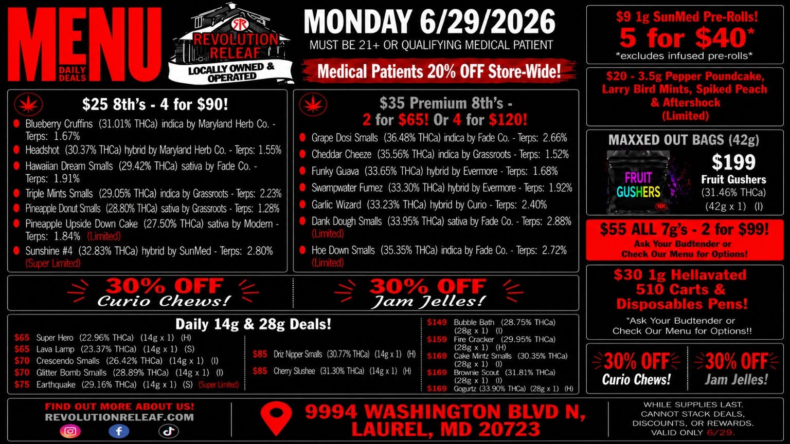 Revolution Releaf - Laurel $25 8ths, $35 Premium 8ths, $55 7gs & More!