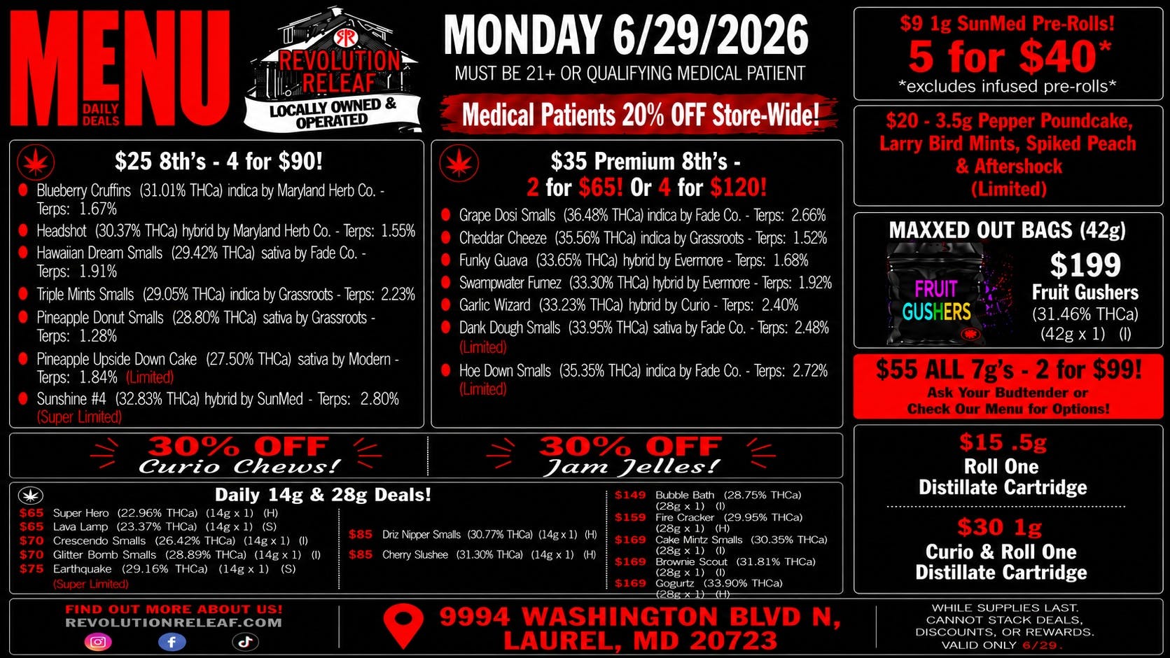 Revolution Releaf - Laurel $25 8ths, $35 Premium 8ths, $55 7gs & More!