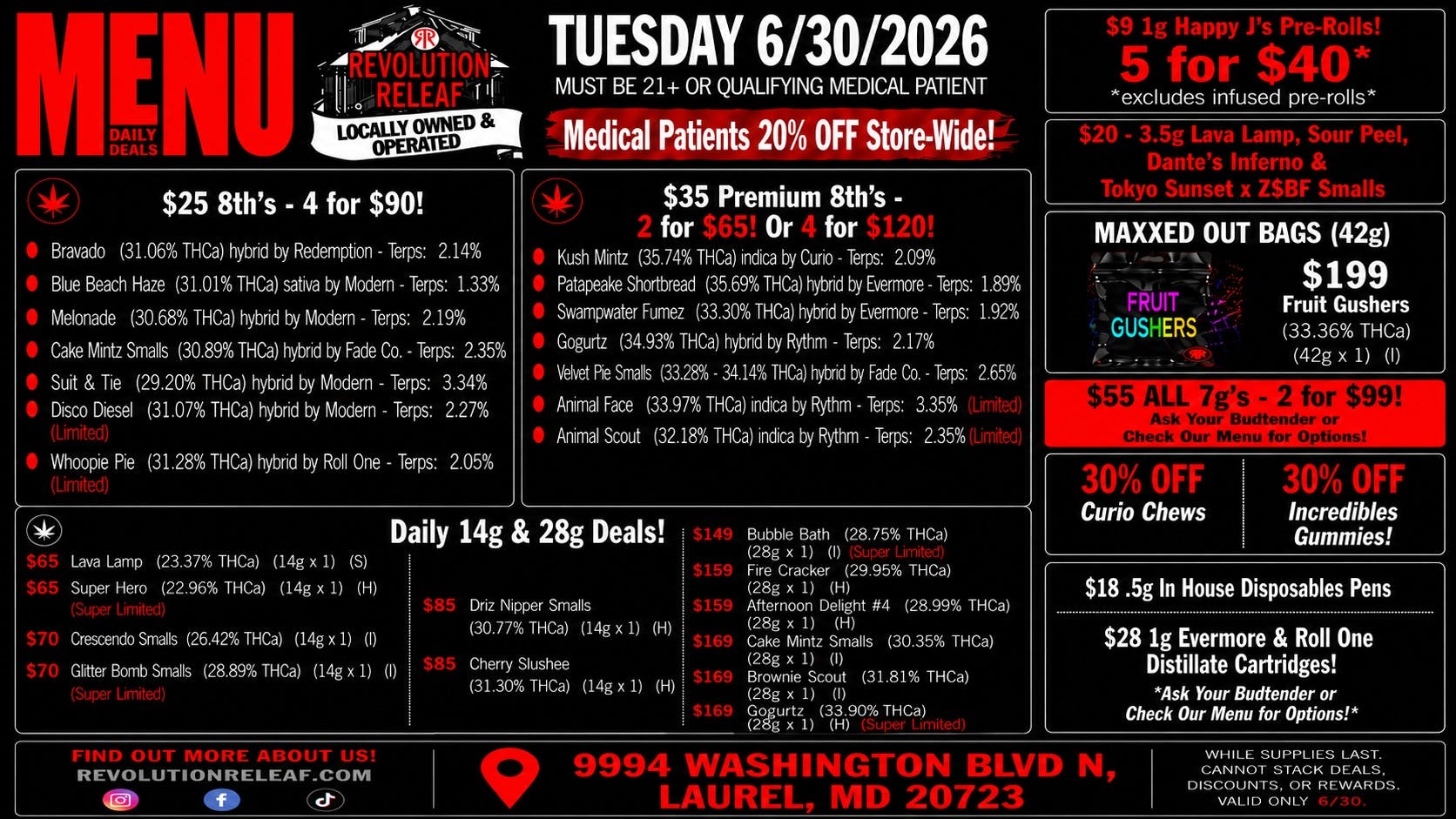 Revolution Releaf - Laurel $25 8ths, $35 Premium 8ths, $55 7gs & More!