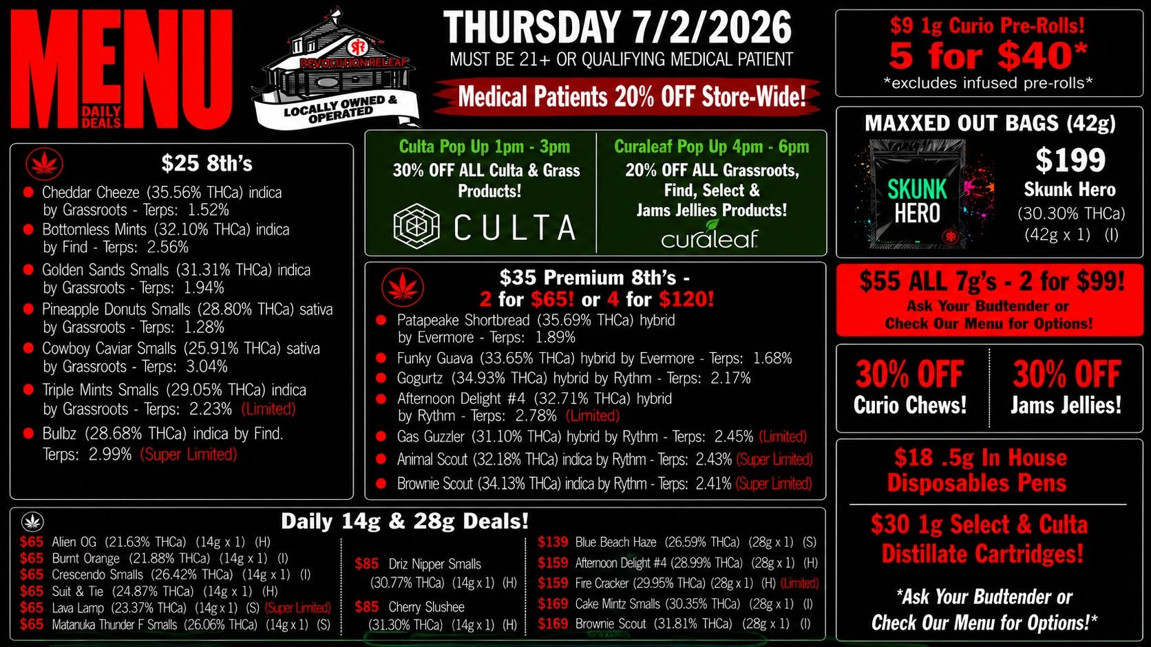 Revolution Releaf - Laurel $25 8ths, $35 Premium 8ths, $55 7gs & More!