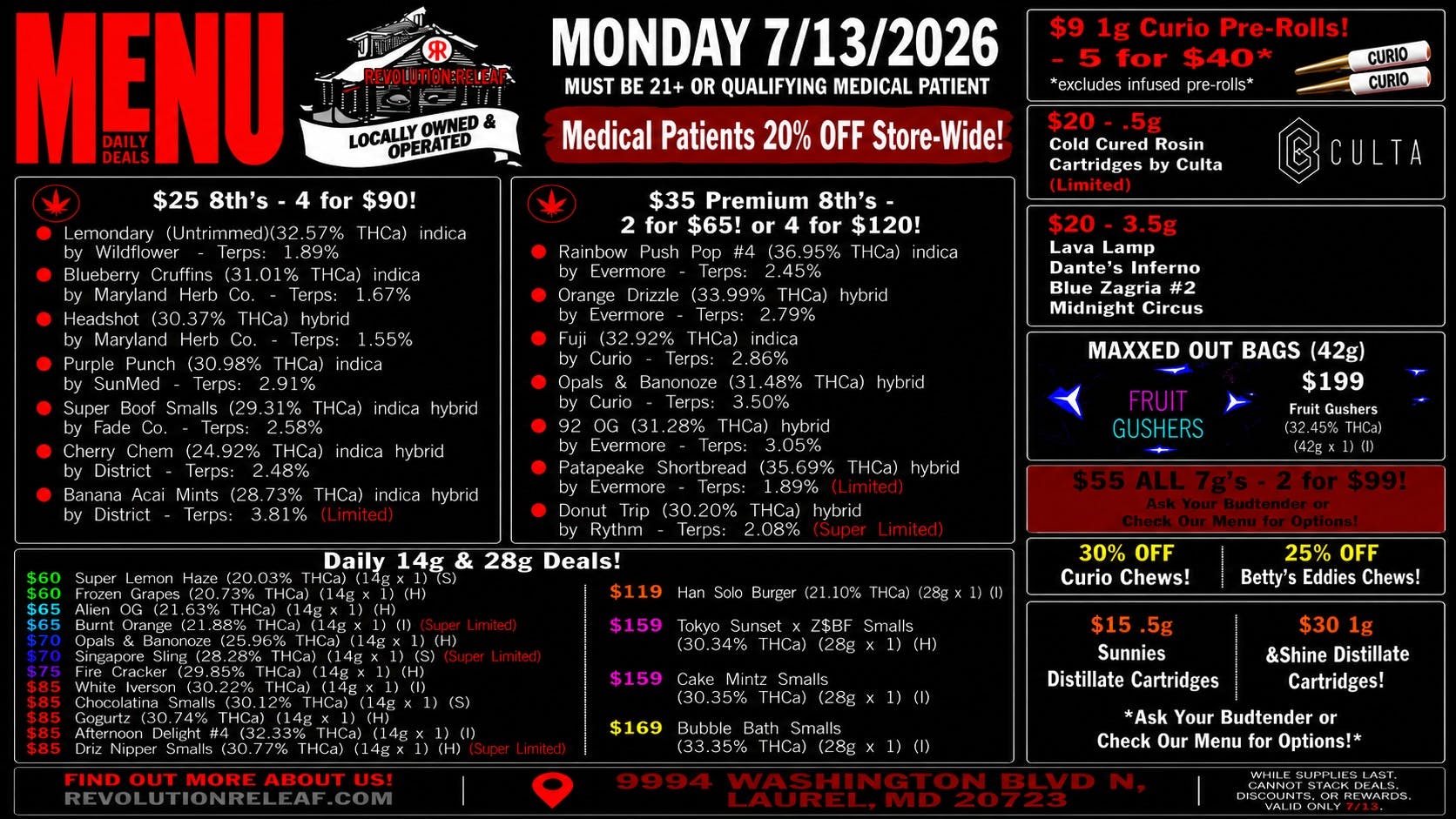 Revolution Releaf - Laurel $25 8ths, $35 Premium 8ths, $55 7gs & More!