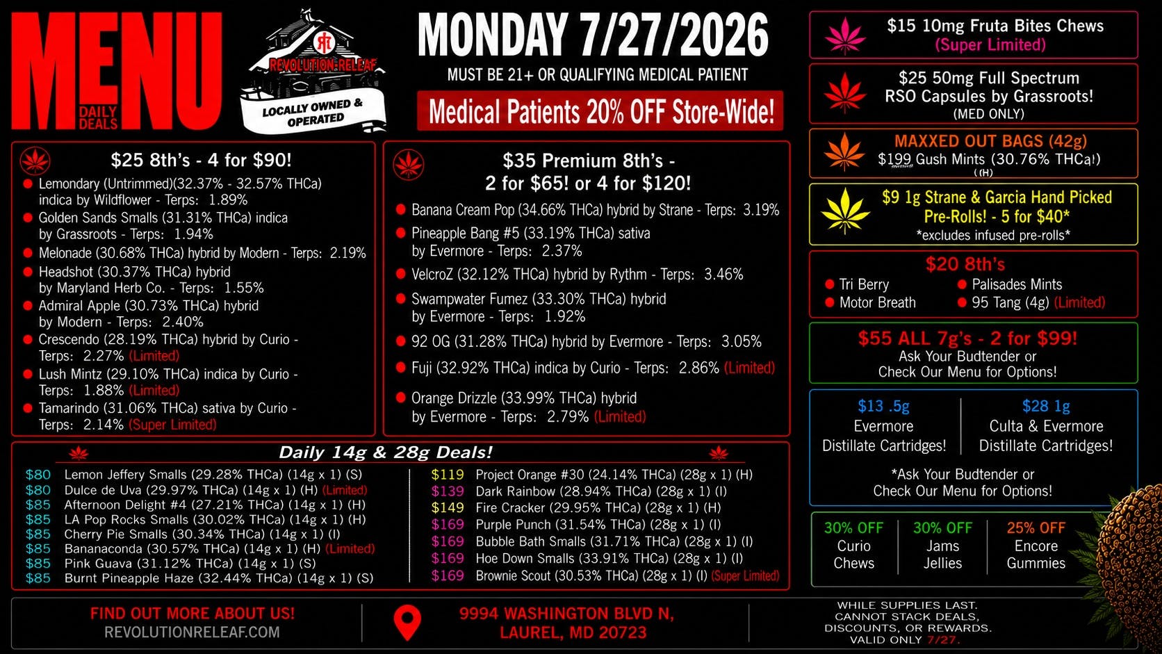 Revolution Releaf - Laurel $25 8ths, $35 Premium 8ths, $55 7gs & More!