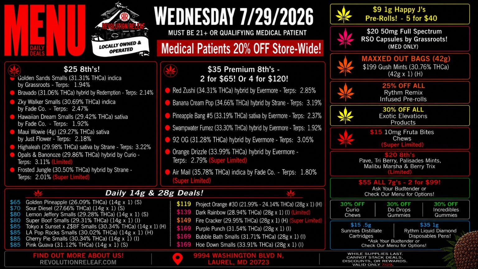 Revolution Releaf - Laurel $25 8ths, $35 Premium 8ths, $55 7gs & More!