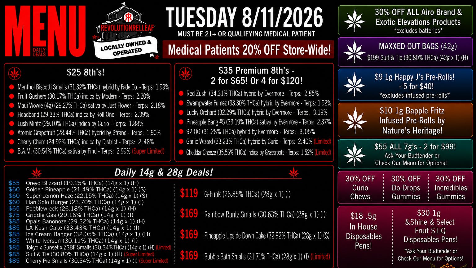 Revolution Releaf - Laurel $25 8ths, $35 Premium 8ths, $55 7gs & More!