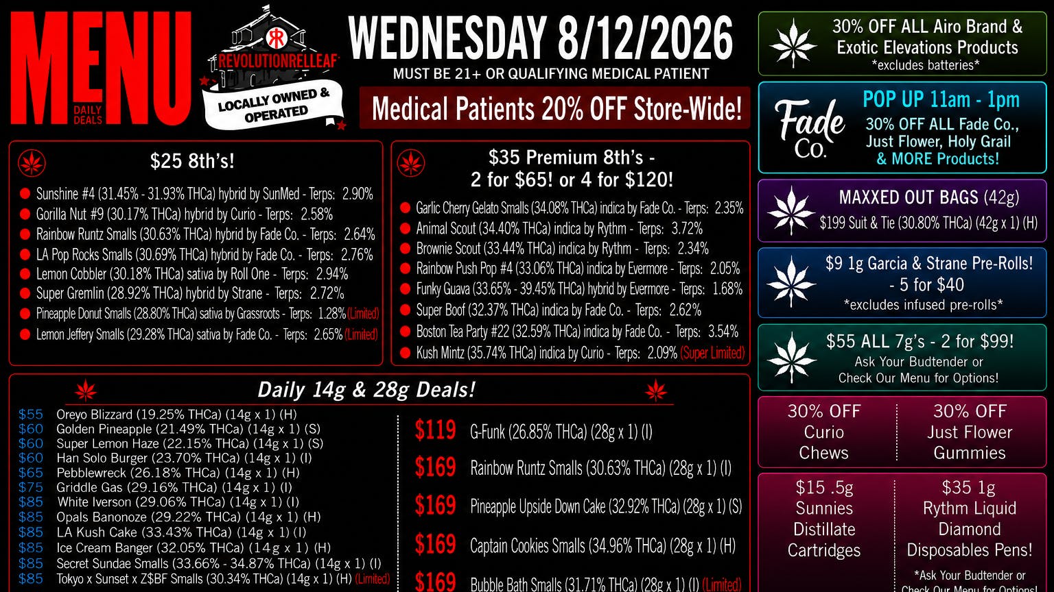 Revolution Releaf - Laurel $25 8ths, $35 Premium 8ths, $55 7gs & More!
