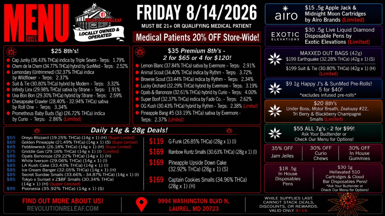 Revolution Releaf - Laurel $25 8ths, $35 Premium 8ths, $55 7gs & More!