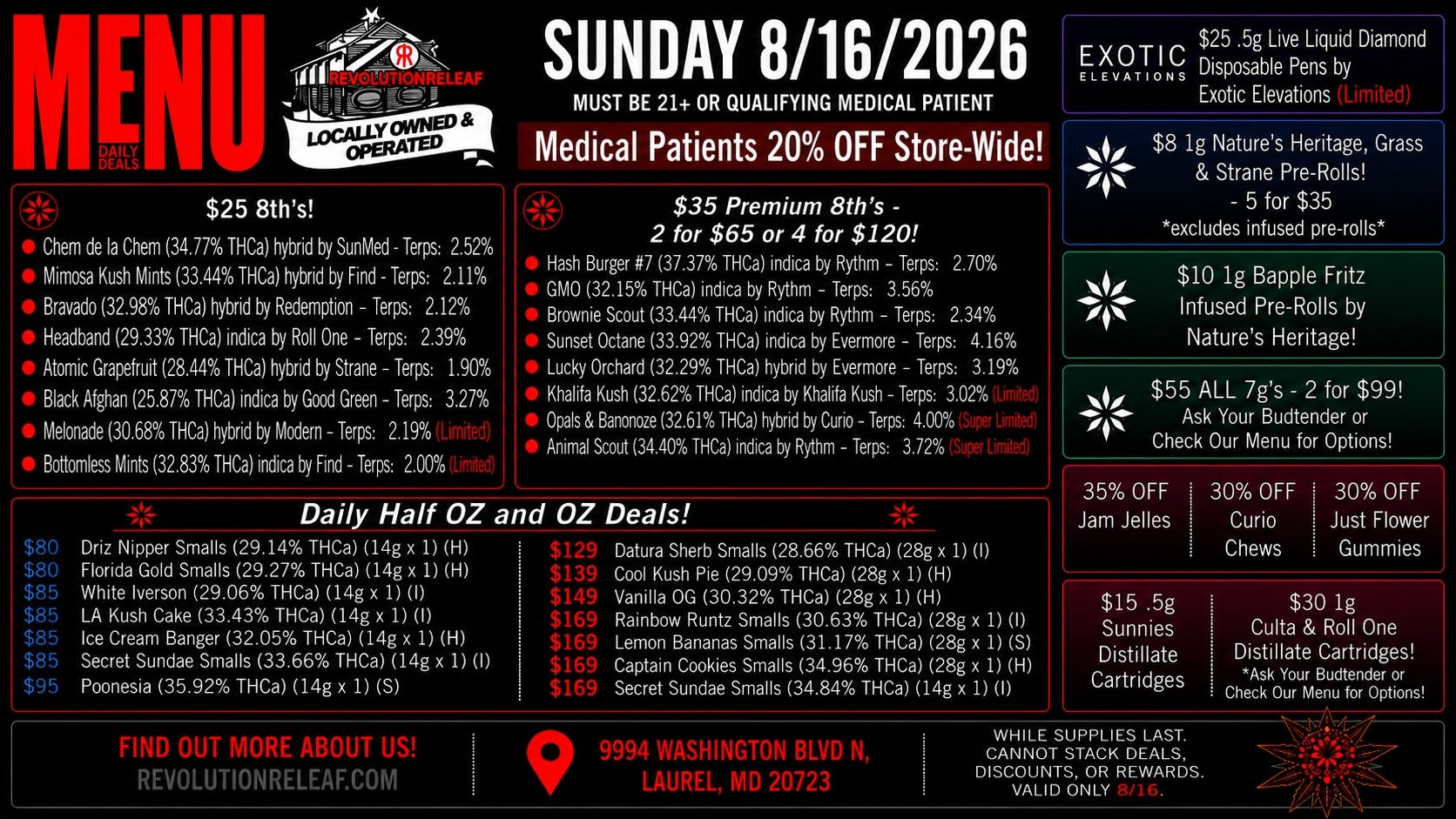 Revolution Releaf - Laurel $25 8ths, $35 Premium 8ths, $55 7gs & More!