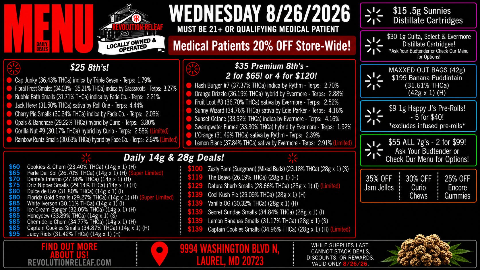 Revolution Releaf - Laurel $25 8ths, $35 Premium 8ths, $55 7gs & More!
