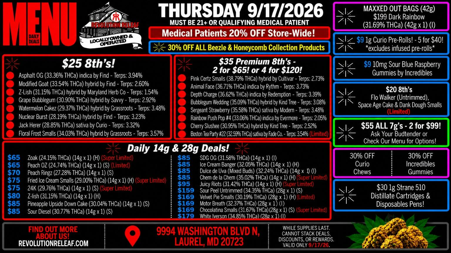 Revolution Releaf - Laurel $25 8ths, $35 Premium 8ths, $55 7gs & More!