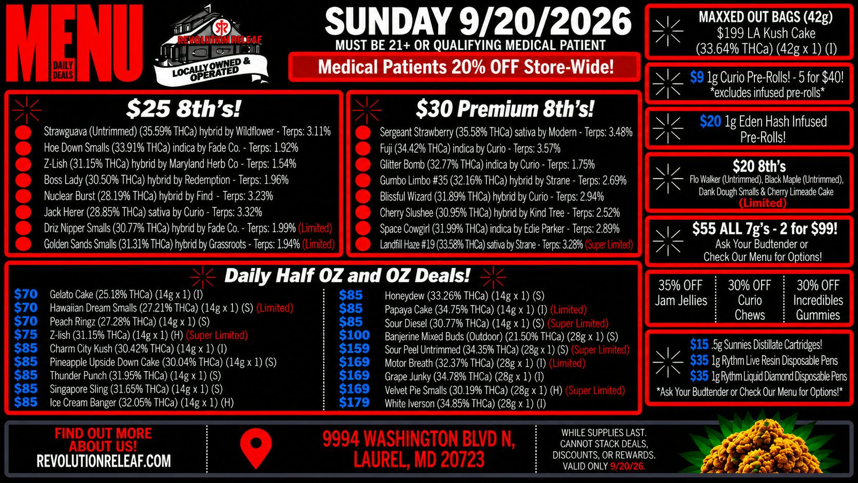 Revolution Releaf - Laurel $25 8ths, $30 Premium 8ths, $55 7gs & More!