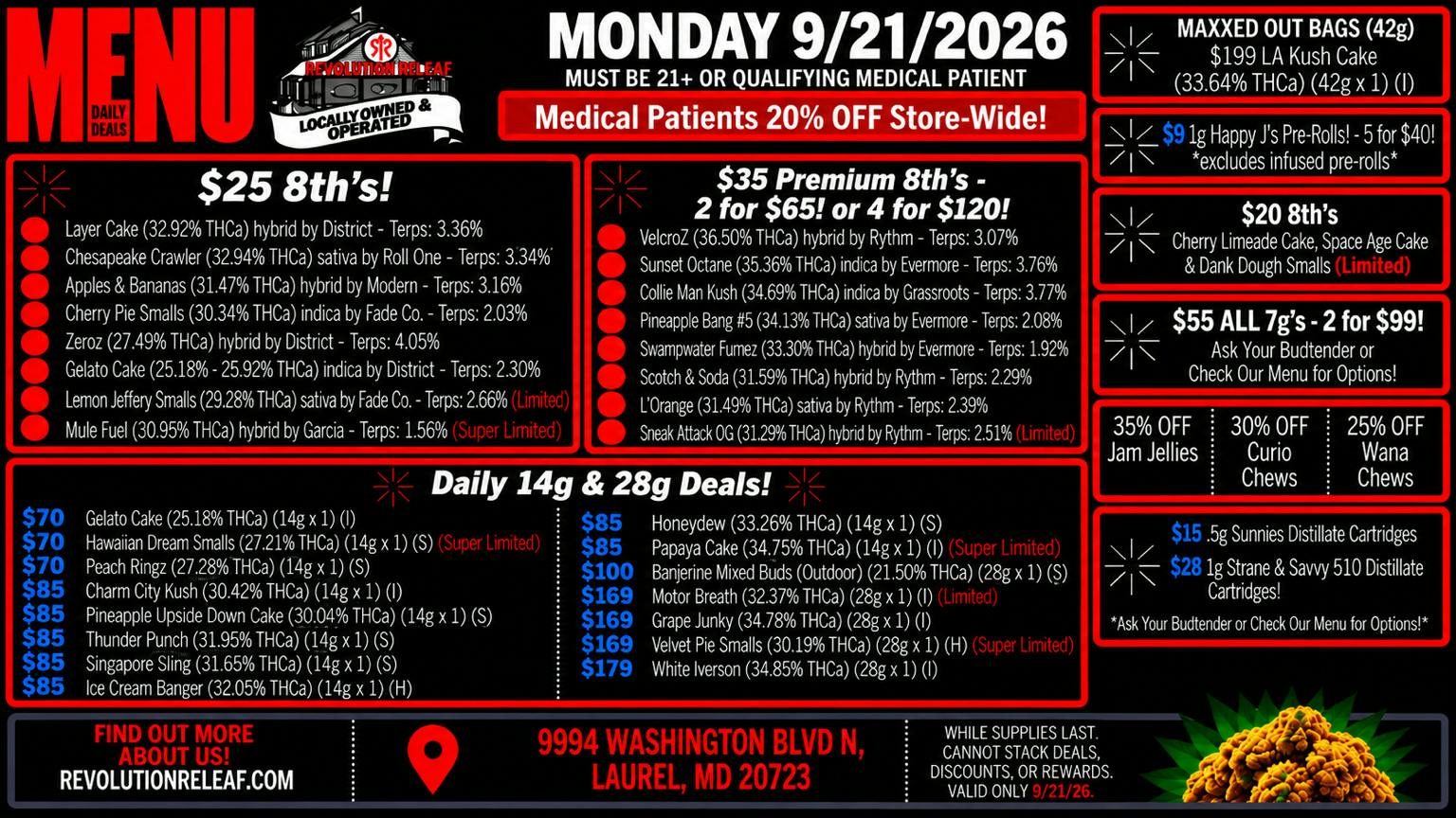 Revolution Releaf - Laurel $25 8ths, $35 Premium 8ths, $55 7gs & More!