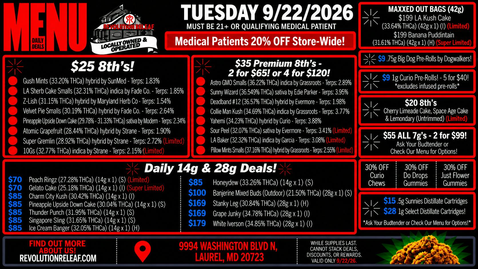 Revolution Releaf - Laurel $25 8ths, $35 Premium 8ths, $55 7gs & More!