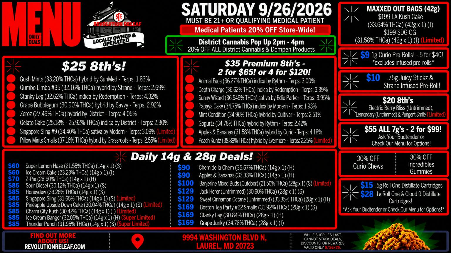 Revolution Releaf - Laurel $25 8ths, $35 Premium 8ths, $55 7gs & More!