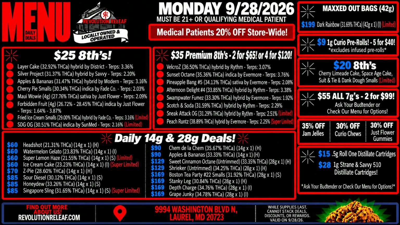 Revolution Releaf - Laurel $25 8ths, $35 Premium 8ths, $55 7gs & More!